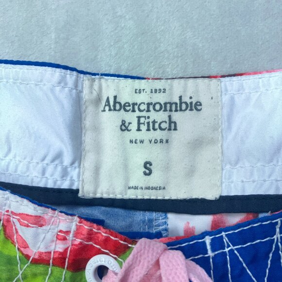 VTG Abercrombie & Fitch Board Shorts Men S Blue Hawaiian Hibiscus Colorful‎ Y2K - Picture 4 of 7
